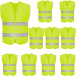 10 Pack High Visibility Safety Vest for Traffic Work, Running, Surveyor and Security Guard - Construction Vest with 2 Reflective Strips, Made from Breathable and Neon Yellow Mesh Fabric