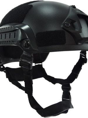 Tactical Helmet   - Helmet with Adjustable Chin Strap, Night Vision Mount and Side Rails (Black)