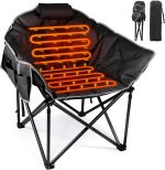 Oversized Heated Camping Chair, Heated Chairs Outdoor Sports W/3 Heat Levels for Back & Seat, Portable Folding Heated Lawn Chairs for Patio Outdoor Travel, (Battery NOT Included)