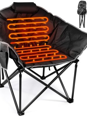 Oversized Heated Camping Chair, Heated Chairs Outdoor Sports W/3 Heat Levels for Back & Seat, Portable Folding Heated Lawn Chairs for Patio Outdoor Travel, (Battery NOT Included)