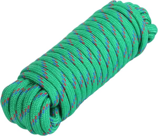50227 3/8" x 50 Ft Diamond Braided Rope Extra Strength-Sunlight and Weather Resistant, Multicolor