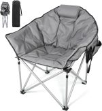 Oversized Camping Chairs for Adults, Folding Chair with Fully Padded Seat & Back, Portable Camping Lounge Chair with Two Side Pockets, Pillow and Carry Bag for Outside, Travel, Picnics