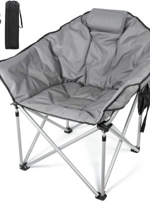 Oversized Camping Chairs for Adults, Folding Chair with Fully Padded Seat & Back, Portable Camping Lounge Chair with Two Side Pockets, Pillow and Carry Bag for Outside, Travel, Picnics