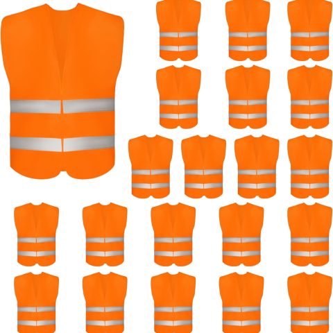 20 Pack High Visibility Safety Vests with 2 Hi Vis Reflective Strips for Men and Women - Neon Orange Construction Vests for Traffic Work, Running, Surveyor and Security Guard