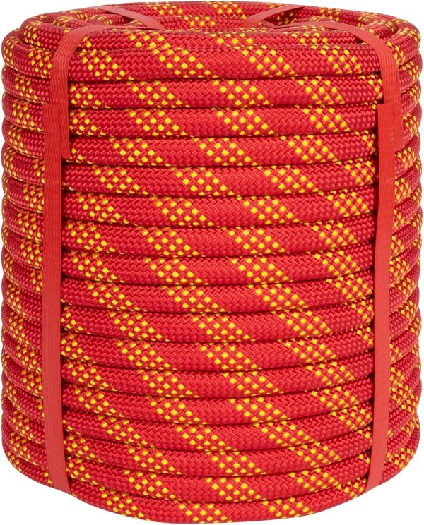 1/2 Inch Climbing Rope 150 Ft Red - 48 Strands Tree Climbing,1/2in Arborist Rope,Rappelling Rope,Static Nylon Polyester Braided Rope, for Tree Pulling,Nautical Rigging Rope Swing